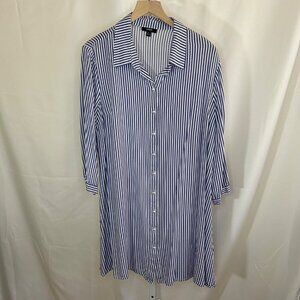 MSK Size XL Striped Blue and White Dress Coverup Beach Resortwear Holiday